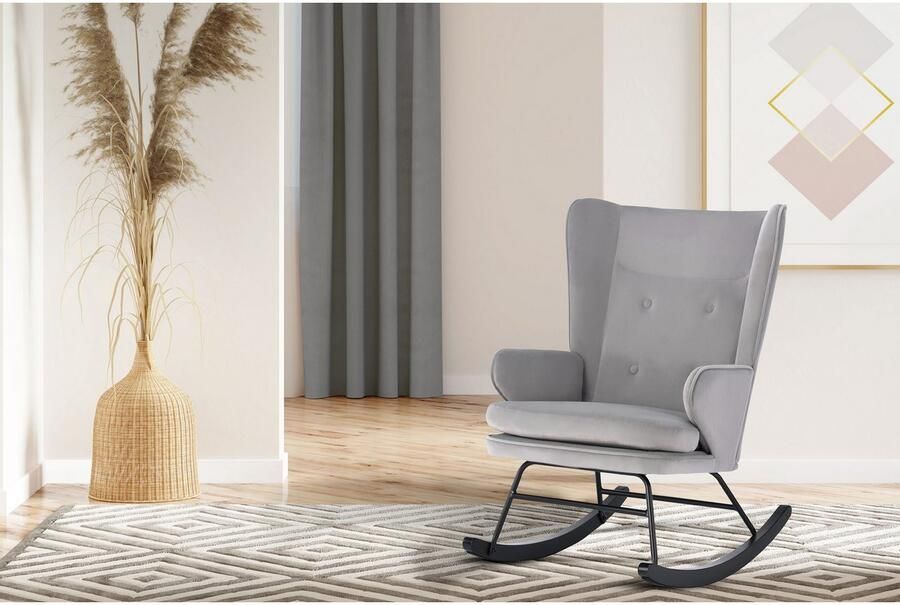 Kayoom Schommelstoel Melorie 125 metalen frame met houten slede Schommelstoel decoratieve knopen metalen frame met houten slede (1 stuk) - Foto 6