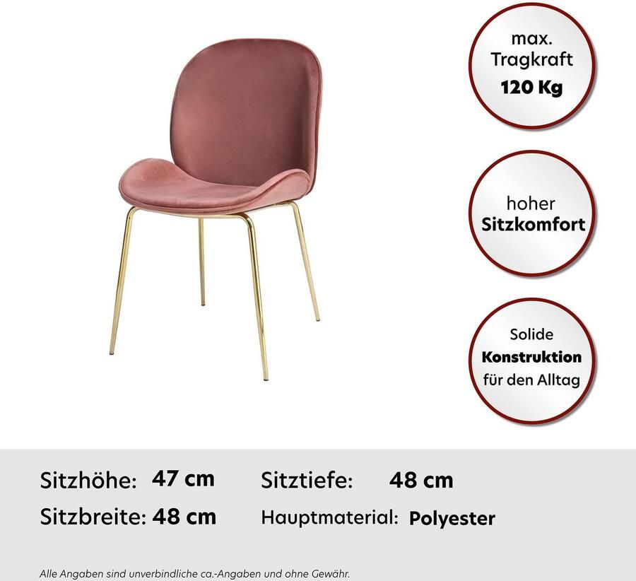 Kayoom Floraya Set 2 eetkamerstoelen Charlize Oudroze 59x47x90cm (LxBxH) Belastbaar tot 150KG - Foto 3