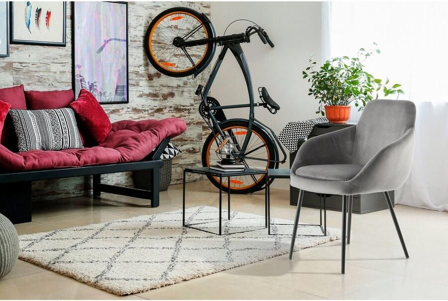 Floraya Set 2 eetkamerstoelen Cobain Grijs Velours 61x60 5x81 cm (LxBxH) Maximaal draagvermogen 120KG - Foto 10