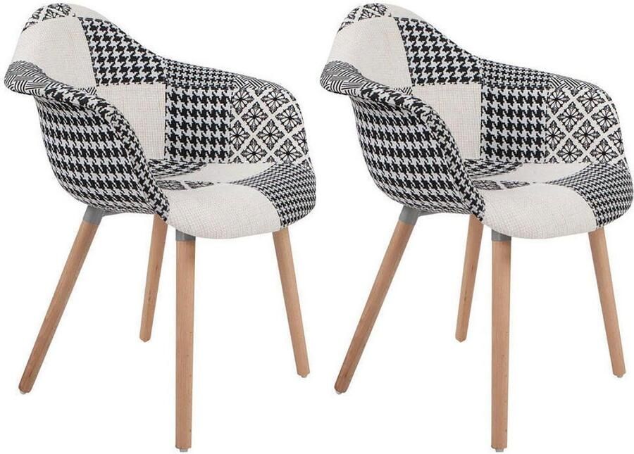 Kayoom Stoel Dave 110 2-delige set Multi comfortabele stoel met patchworkpatroon stijlvol elegant elegante natuurlijk houten poten aantrekkelijke kleurcombinatie (set 2 stuks) - Foto 2