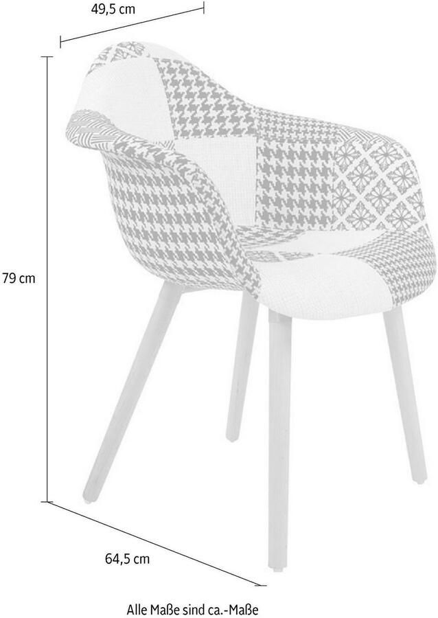Kayoom Stoel Dave 110 2-delige set Multi comfortabele stoel met patchworkpatroon stijlvol elegant elegante natuurlijk houten poten aantrekkelijke kleurcombinatie (set 2 stuks) - Foto 4