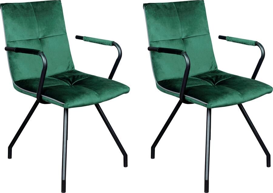 Kayoom Stoel Eaden 225 2-pack fluweelachtige stofbekleding paspel van kunstleer stijlvol onderhoudsvriendelijk eigentijdse kleurstelling fluweelachtige stofbekleding (set 2 stuks) - Foto 1