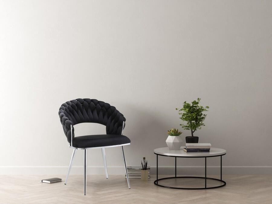 Floraya Set 2 fluwelen eetkamerstoelen Elegance Zwart Zilver 61x61x82cm (LxBxH) Draagvermogen 150KG - Foto 6