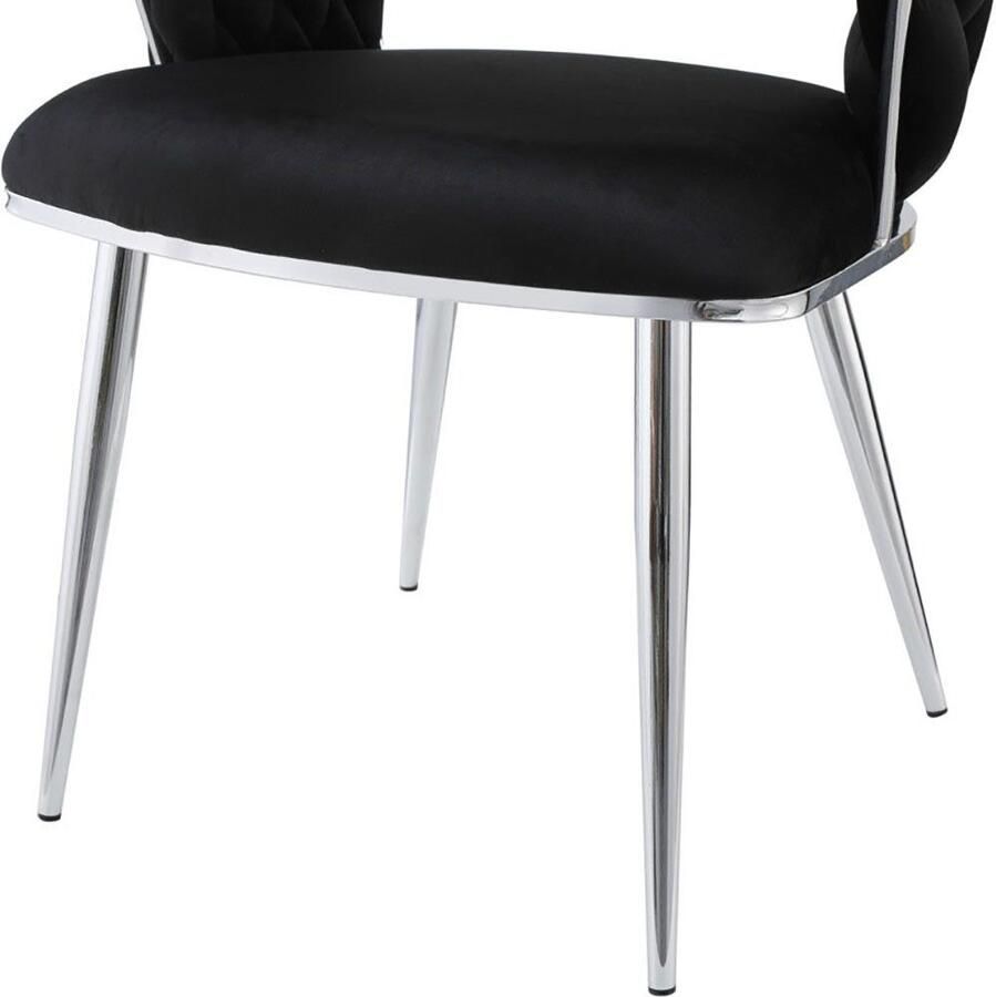 Floraya Set 2 fluwelen eetkamerstoelen Elegance Zwart Zilver 61x61x82cm (LxBxH) Draagvermogen 150KG