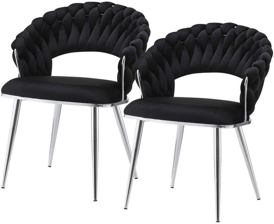 Floraya Set 2 fluwelen eetkamerstoelen Elegance Zwart Zilver 61x61x82cm (LxBxH) Draagvermogen 150KG - Foto 3