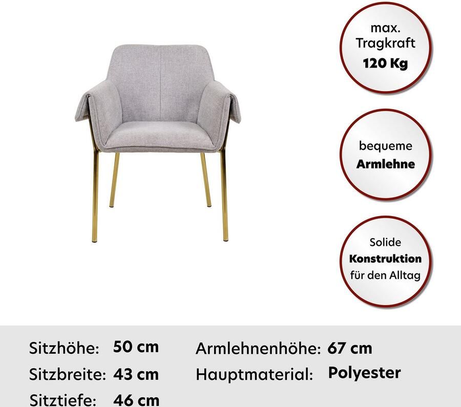 Kayoom Stoel Galia 125 gewatteerde rugleuning en zitting gezellig ontwerp goudkleurige frame onderhoudsvriendelijke stofbekleding (1 stuk) - Foto 8