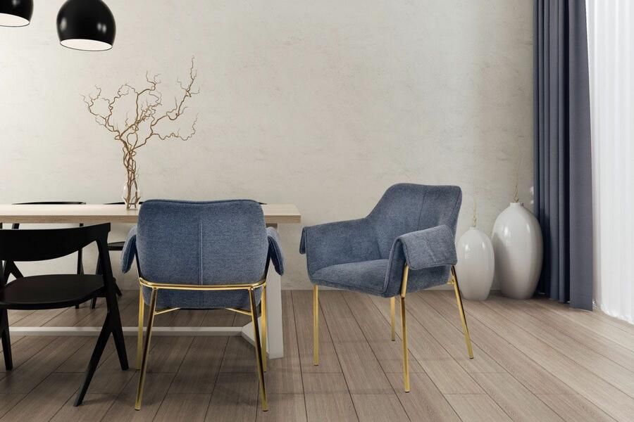 Kayoom Stoel Galia 125 gewatteerde rugleuning en zitting gezellig ontwerp goudkleurige frame onderhoudsvriendelijke stofbekleding (1 stuk) - Foto 7