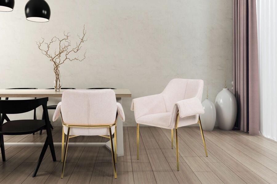 Kayoom Stoel Galia 125 gewatteerde rugleuning en zitting gezellig ontwerp goudkleurige frame onderhoudsvriendelijke stofbekleding (1 stuk) - Foto 6