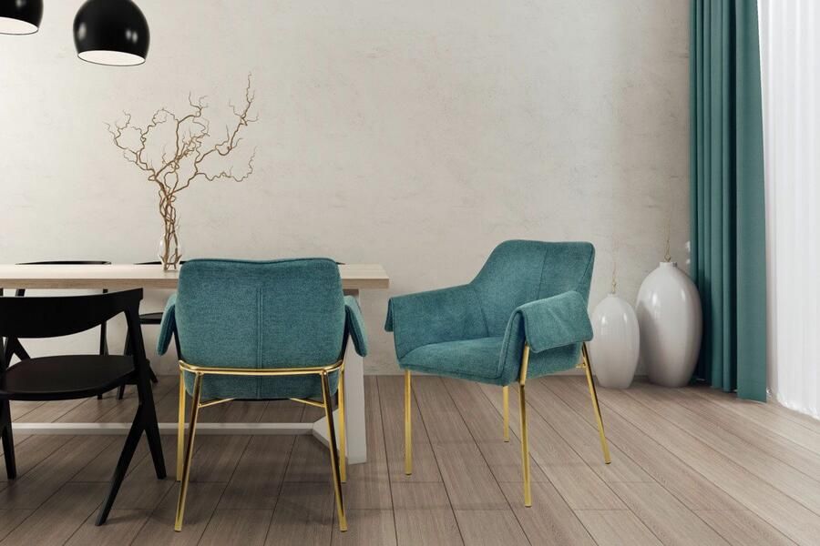 Kayoom Stoel Galia 125 gewatteerde rugleuning en zitting gezellig ontwerp goudkleurige frame onderhoudsvriendelijke stofbekleding (1 stuk) - Foto 7