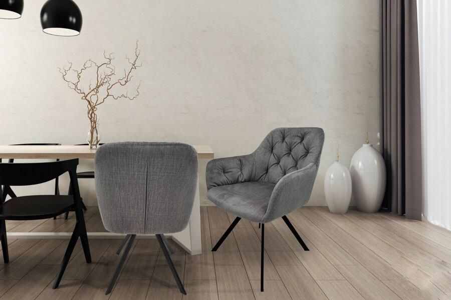 Hearthome & Living Set 2 eetkamerstoelen Georgia Grijs 62x57x85cm (LxBxH) Maximaal draagvermogen 150KG - Foto 8