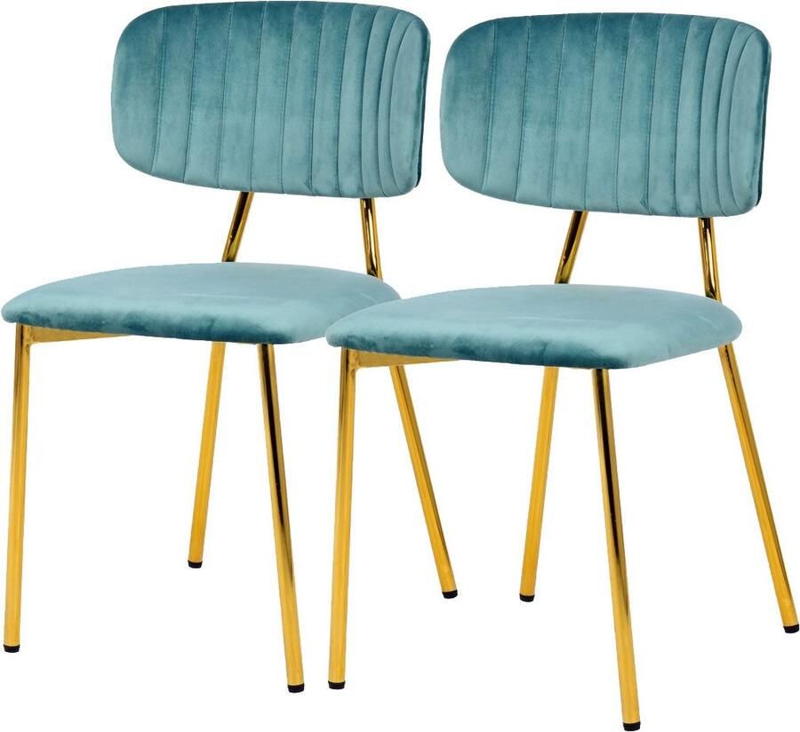 Kayoom Stoel Giselle 125 2-delige set onderhoudsvriendelijke fluwelen bekleding met armleuningen goudkleurige frame van roestvrij staal fluwelen bekleding decoratieve stiksels (set 2 stuks) - Foto 3