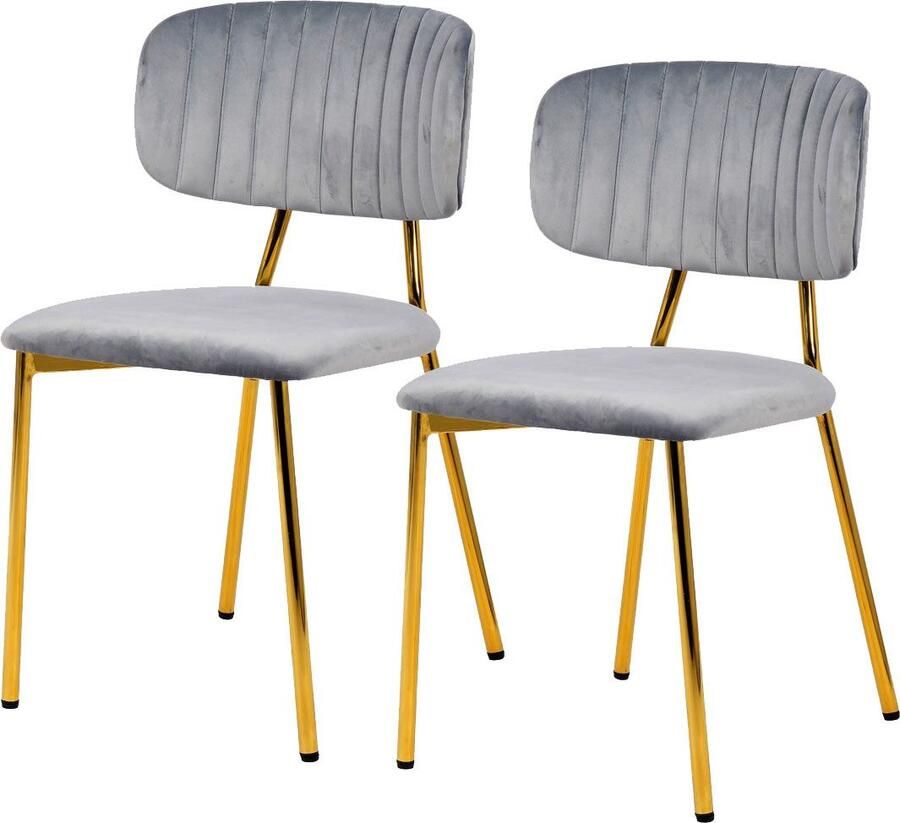 Kayoom Stoel Giselle 125 2-delige set onderhoudsvriendelijke fluwelen bekleding met armleuningen goudkleurige frame van roestvrij staal fluwelen bekleding decoratieve stiksels (set 2 stuks) - Foto 2