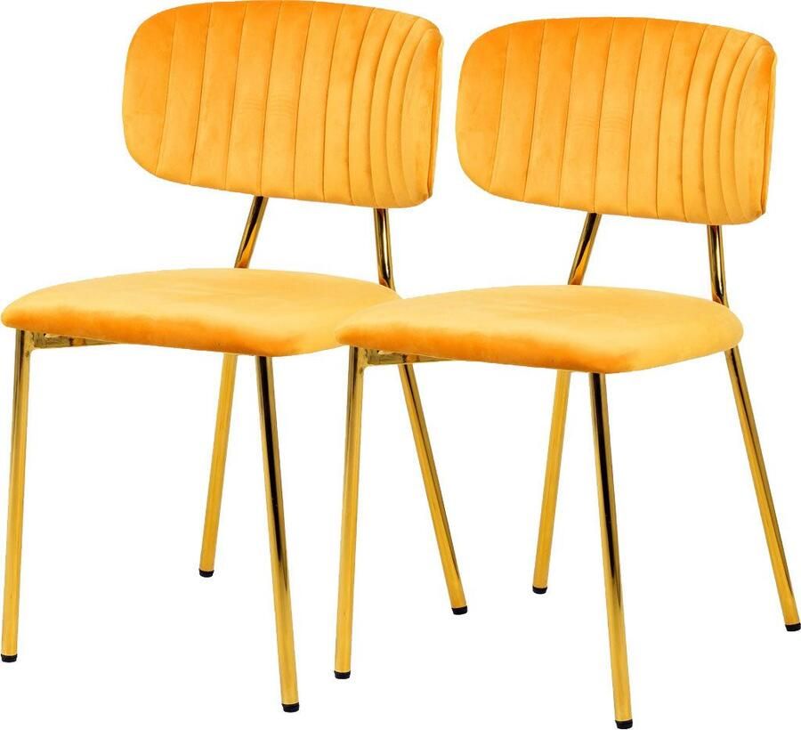 Kayoom Stoel Giselle 125 2-delige set onderhoudsvriendelijke fluwelen bekleding met armleuningen goudkleurige frame van roestvrij staal fluwelen bekleding decoratieve stiksels (set 2 stuks) - Foto 2