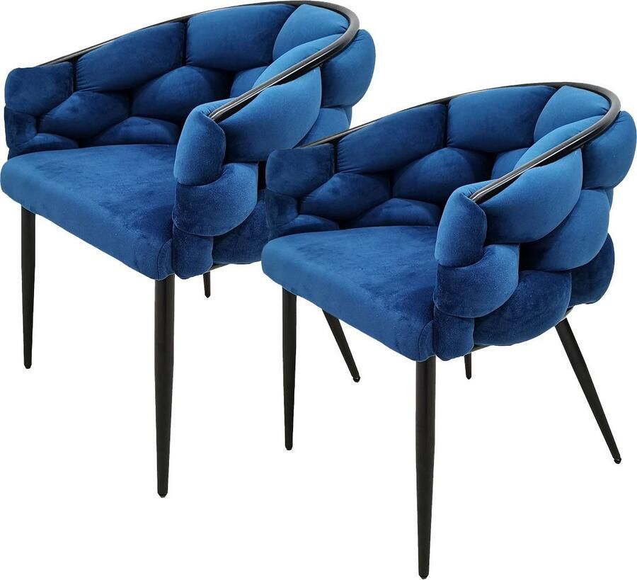 Underbar Set 2 eetkamerstoelen Grace Blauw Zwart Velours 61x65x79cm (LxBxH) Draagvermogen 150KG - Foto 8
