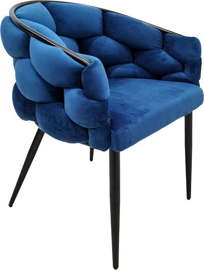 Underbar Set 2 eetkamerstoelen Grace Blauw Zwart Velours 61x65x79cm (LxBxH) Draagvermogen 150KG - Foto 4
