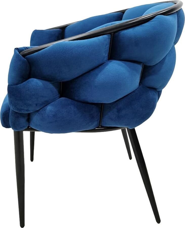 Underbar Set 2 eetkamerstoelen Grace Blauw Zwart Velours 61x65x79cm (LxBxH) Draagvermogen 150KG - Foto 2