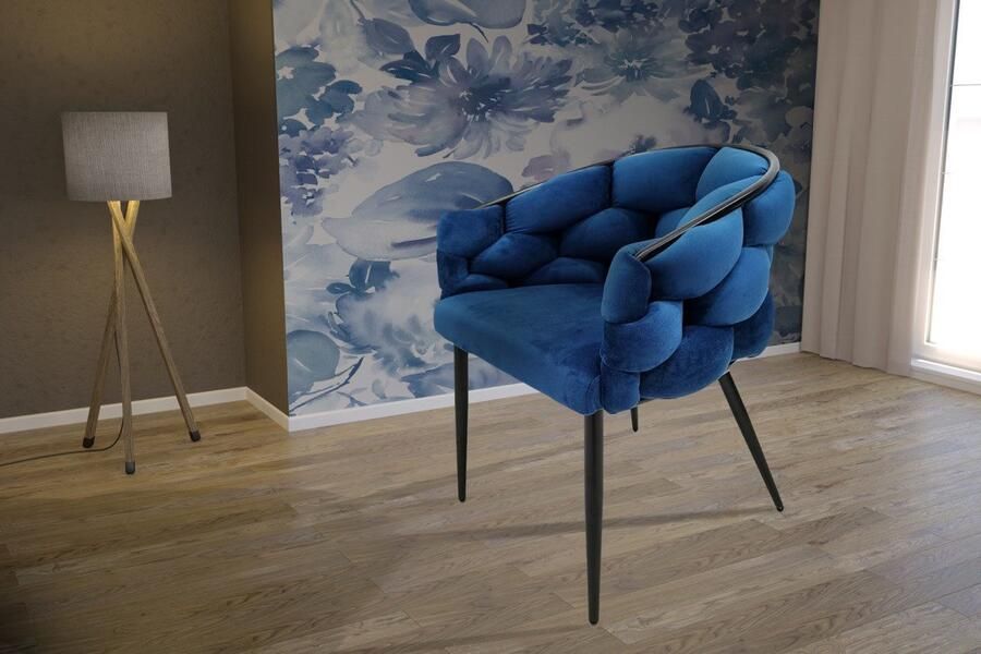 Underbar Set 2 eetkamerstoelen Grace Blauw Zwart Velours 61x65x79cm (LxBxH) Draagvermogen 150KG - Foto 7
