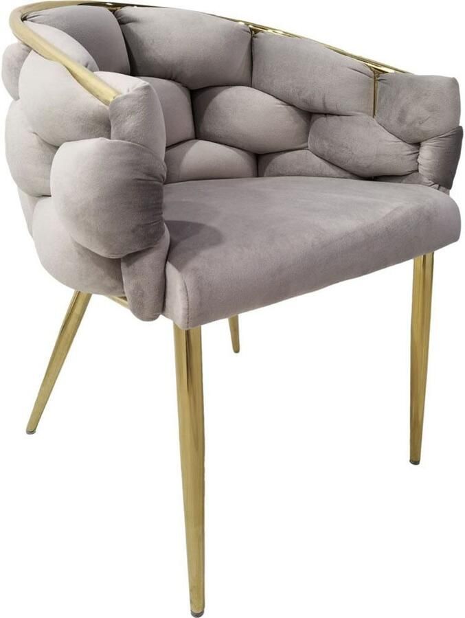 Underbar Set 2 eetkamerstoelen Grace Taupe Goud Velours 61x65x79cm (LxBxH) Draagvermogen 150KG - Foto 7