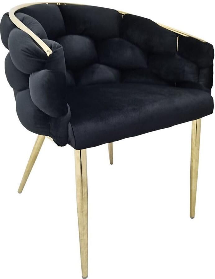 Underbar Set 2 eetkamerstoelen Grace Zwart Goud Velours 61x65x79cm (LxBxH) Draagvermogen 150KG - Foto 8