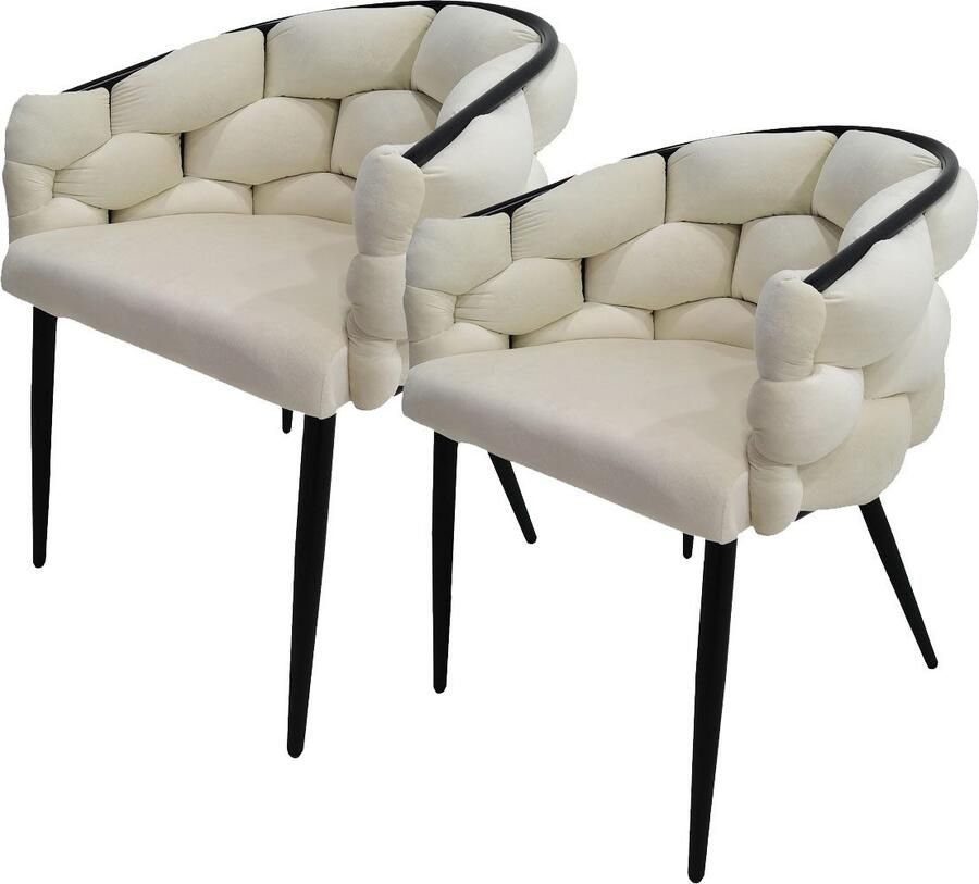 Underbar Set 2 eetkamerstoelen Grace Beige Zwart Velours 61x65x79cm (LxBxH) Draagvermogen 150KG