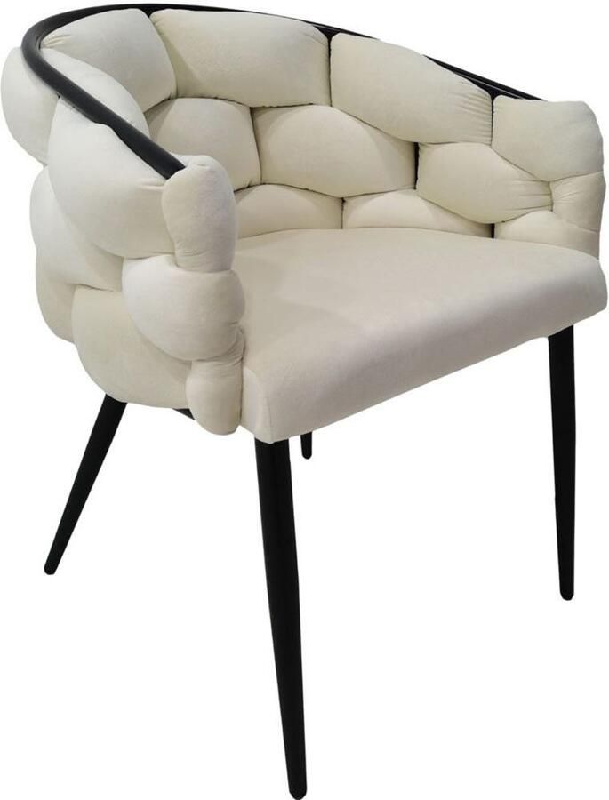 Underbar Set 2 eetkamerstoelen Grace Beige Zwart Velours 61x65x79cm (LxBxH) Draagvermogen 150KG - Foto 4