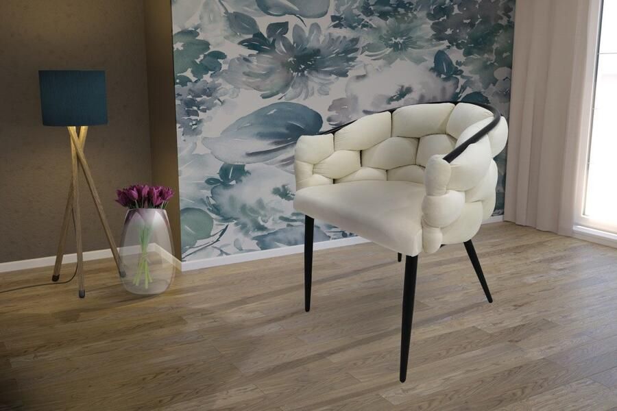 Underbar Set 2 eetkamerstoelen Grace Beige Zwart Velours 61x65x79cm (LxBxH) Draagvermogen 150KG - Foto 7