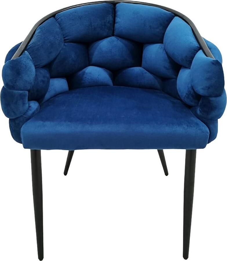 Underbar Set 2 eetkamerstoelen Grace Blauw Zwart Velours 61x65x79cm (LxBxH) Draagvermogen 150KG