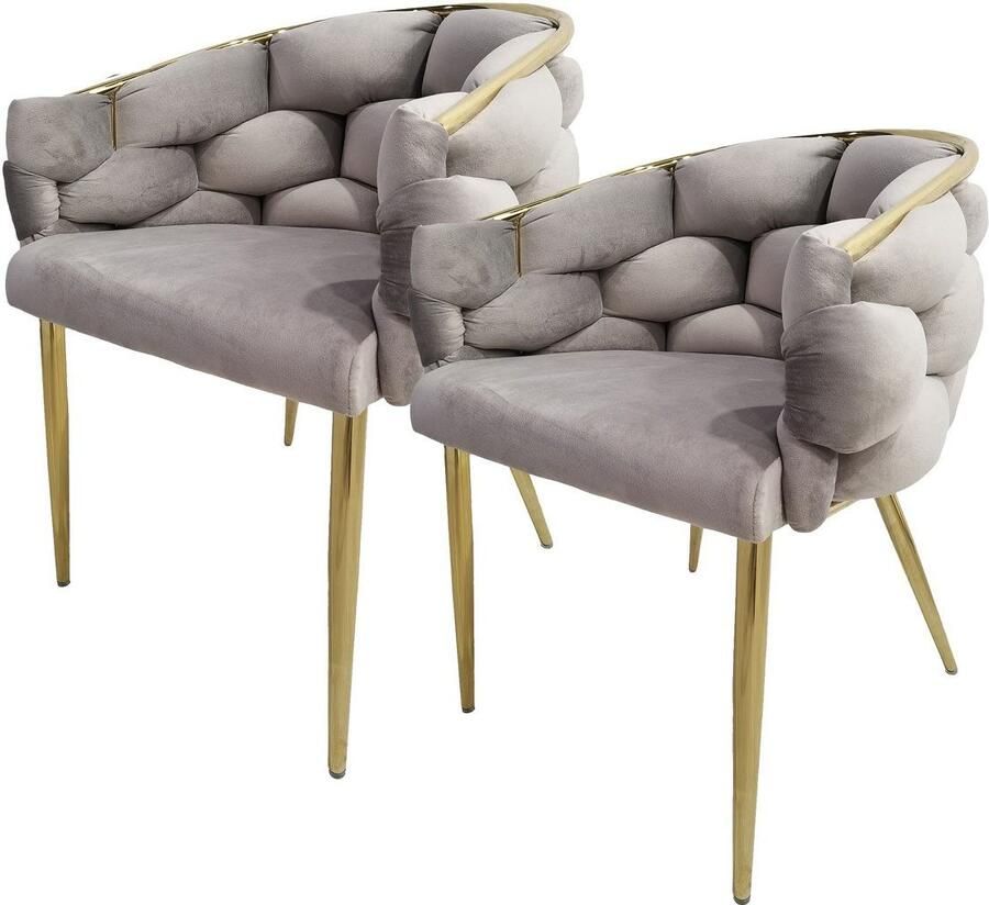 Underbar Set 2 eetkamerstoelen Grace Taupe Goud Velours 61x65x79cm (LxBxH) Draagvermogen 150KG - Foto 2
