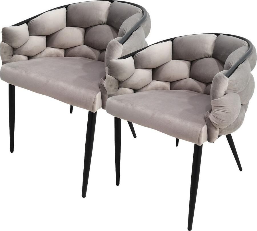 Underbar Set 2 eetkamerstoelen Grace Taupe Zwart Velours 61x65x79cm (LxBxH) Draagvermogen 150KG - Foto 4