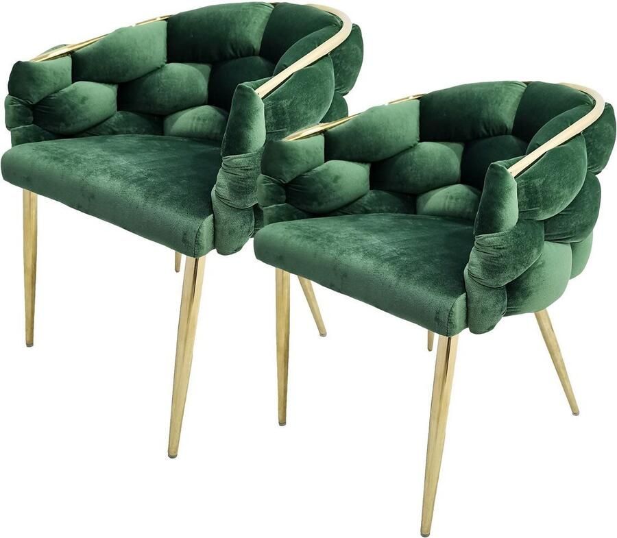 Underbar Set 2 eetkamerstoelen Grace Groen Goud Velours 61x65x79cm (LxBxH) Draagvermogen 150KG