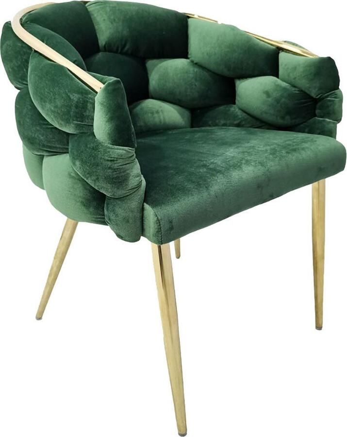 Underbar Set 2 eetkamerstoelen Grace Groen Goud Velours 61x65x79cm (LxBxH) Draagvermogen 150KG - Foto 4