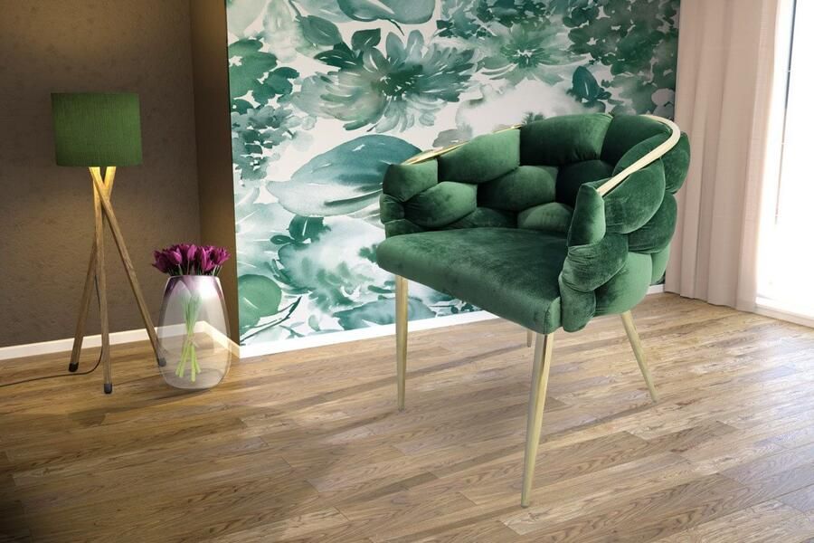 Underbar Set 2 eetkamerstoelen Grace Groen Goud Velours 61x65x79cm (LxBxH) Draagvermogen 150KG - Foto 9