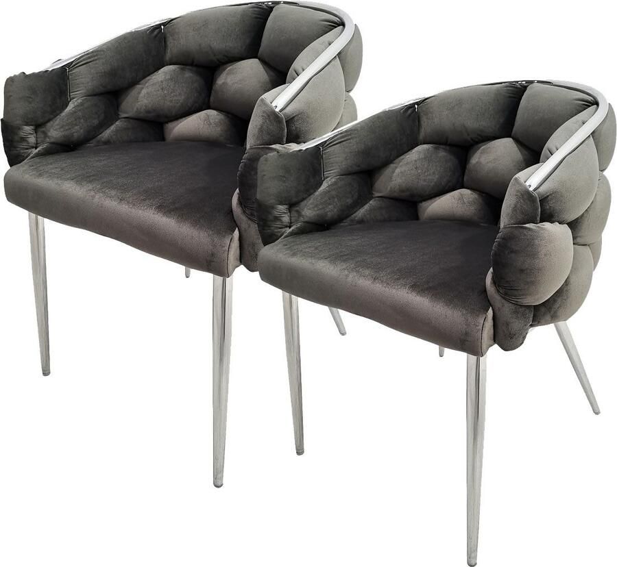 Underbar Set 2 eetkamerstoelen Grace Antraciet Zilver Velours 61x65x79cm (LxBxH) Draagvermogen 150KG - Foto 8