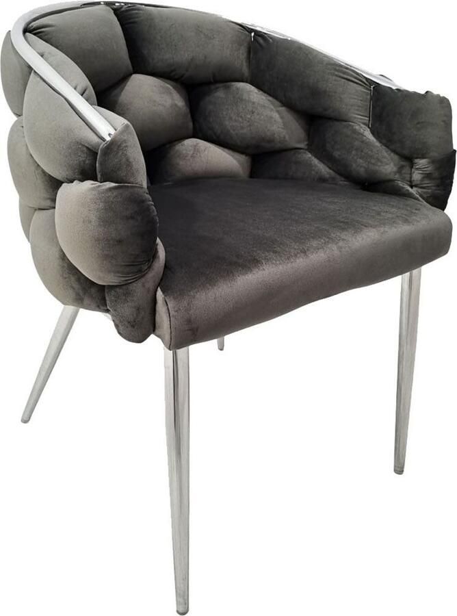 Underbar Set 2 eetkamerstoelen Grace Antraciet Zilver Velours 61x65x79cm (LxBxH) Draagvermogen 150KG - Foto 3