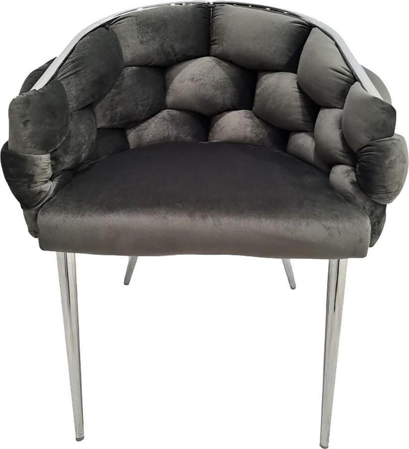 Underbar Set 2 eetkamerstoelen Grace Antraciet Zilver Velours 61x65x79cm (LxBxH) Draagvermogen 150KG