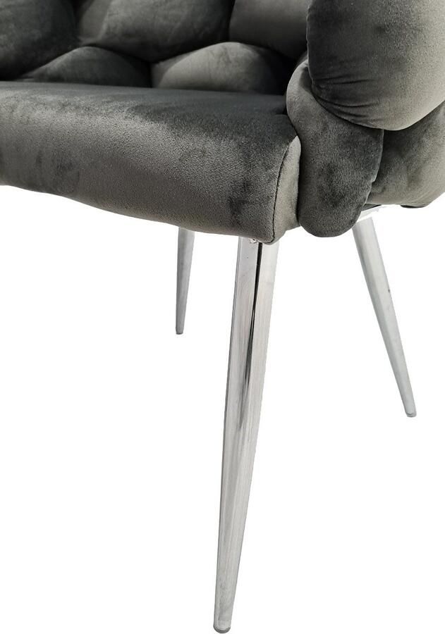 Underbar Set 2 eetkamerstoelen Grace Antraciet Zilver Velours 61x65x79cm (LxBxH) Draagvermogen 150KG - Foto 5