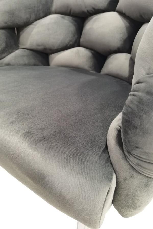 Underbar Set 2 eetkamerstoelen Grace Antraciet Zilver Velours 61x65x79cm (LxBxH) Draagvermogen 150KG - Foto 6