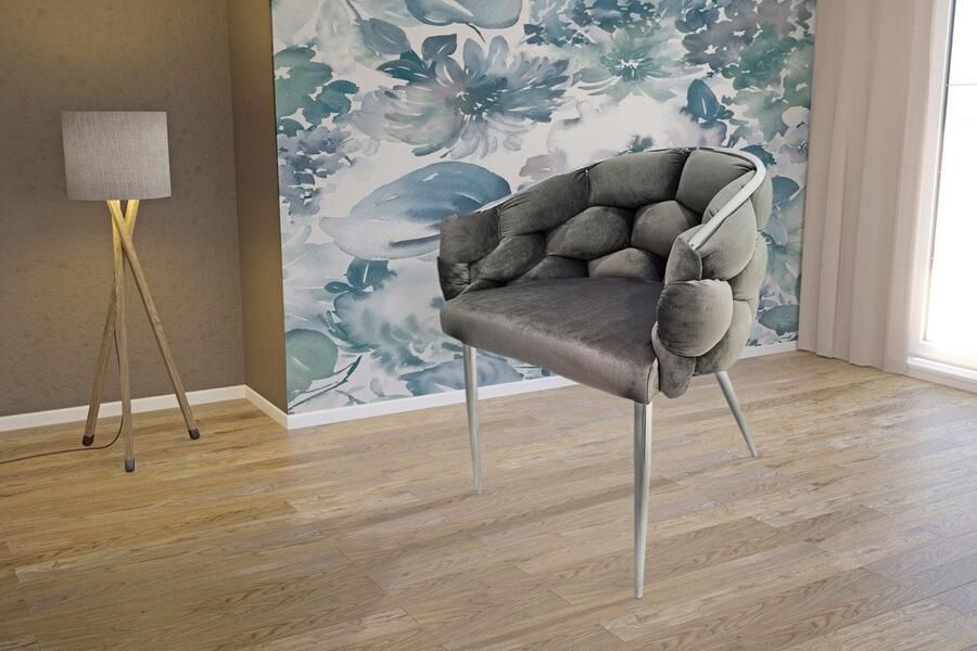 Underbar Set 2 eetkamerstoelen Grace Antraciet Zilver Velours 61x65x79cm (LxBxH) Draagvermogen 150KG - Foto 7