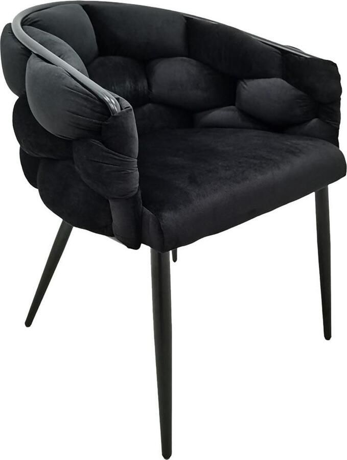 Underbar Set 2 eetkamerstoelen Grace Zwart Zwart Velours 61x65x79cm (LxBxH) Draagvermogen 150KG - Foto 4