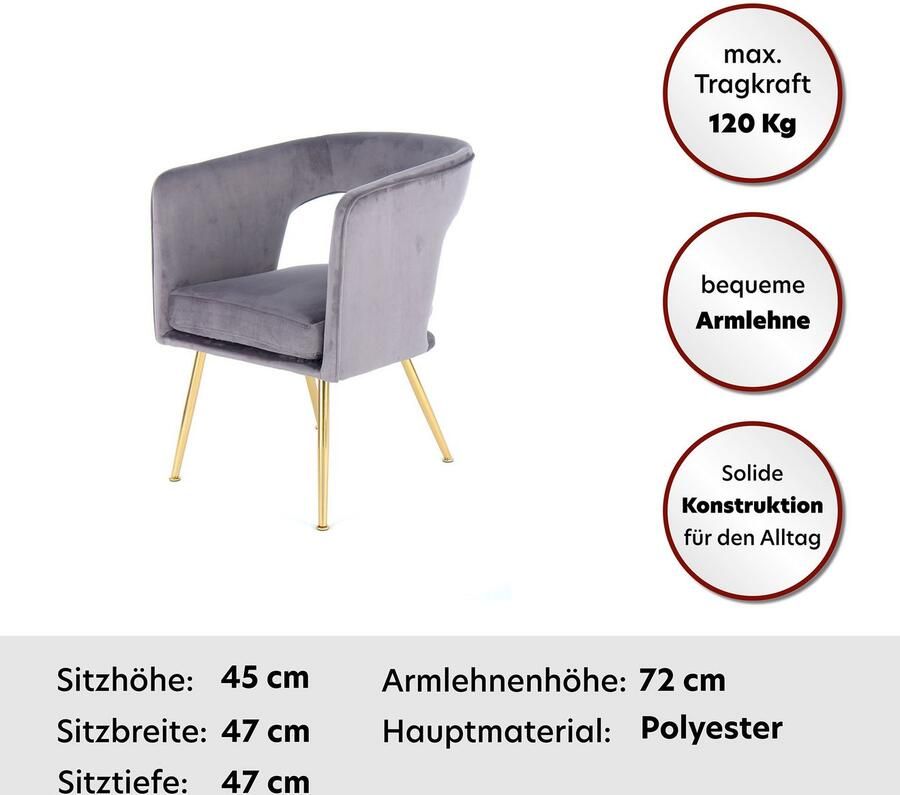 Kayoom Stoel Jolene 125 eetkamerstoel elegante stofbekleding fluweelzachte bekleding rugleuning en armleuningen afgerond (1 stuk)