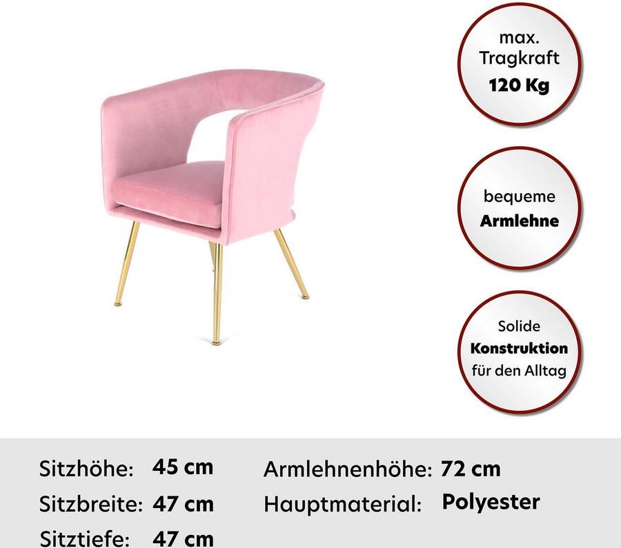 Kayoom Stoel Jolene 125 eetkamerstoel elegante stofbekleding fluweelzachte bekleding rugleuning en armleuningen afgerond (1 stuk)
