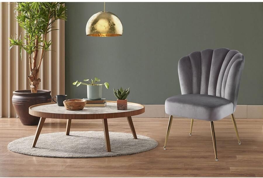 Kayoom Stoel Lalie 125 rugleuning in retro-stijl opvallende rugleuning in schelpontwerp fluwelen bekleding goudkleurige metalen poten (1 stuk) - Foto 6