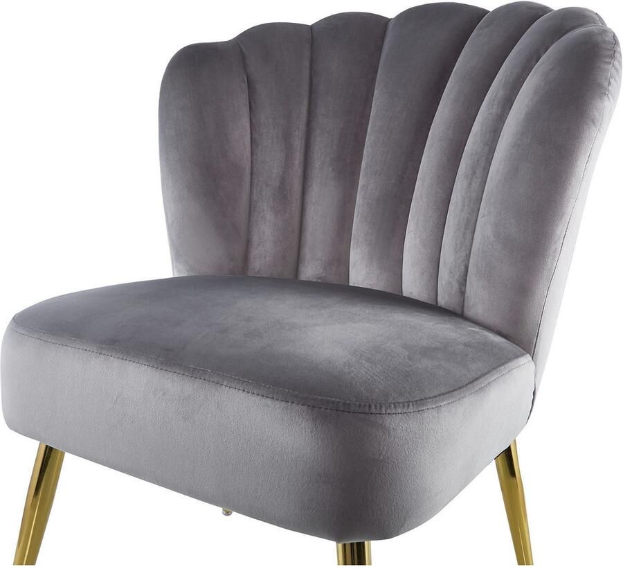 Kayoom Stoel Lalie 125 rugleuning in retro-stijl opvallende rugleuning in schelpontwerp fluwelen bekleding goudkleurige metalen poten (1 stuk) - Foto 2