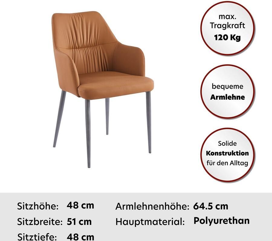 Hearthome & Living Set 2 eetkamerstoelen Merit Camel 64x55x88cm (LxBxH) Draagvermogen 150KG - Foto 9