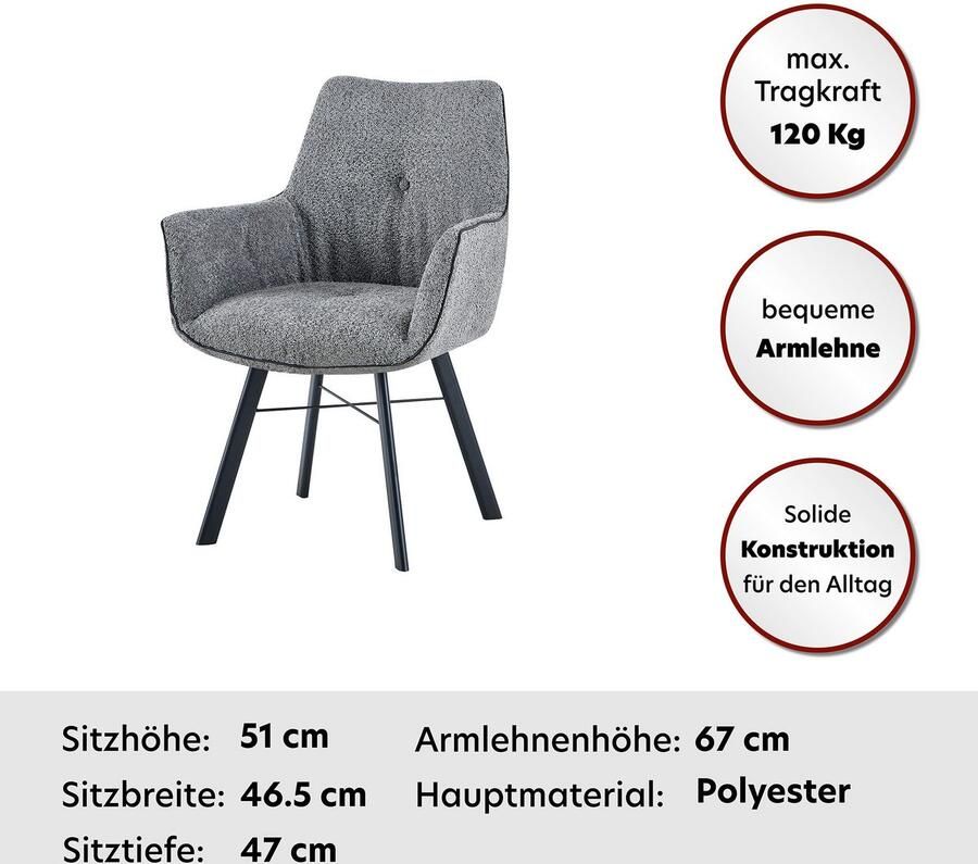 Kayoom Stoel met armleuningen Stoel Allie 125 met armleuning 180° draaibaar met terughaalfunctie 180° draaibaar met automatische terugrolfunctie eenvoudig opstaan met armleuning (1 stuk) - Foto 7