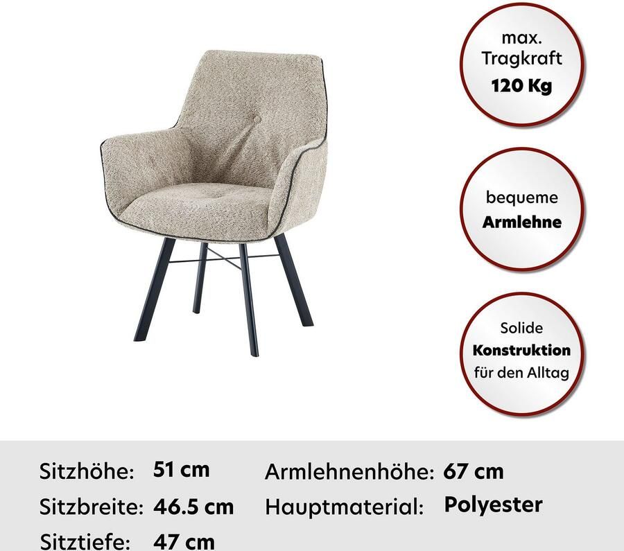 Kayoom Stoel met armleuningen Stoel Allie 125 met armleuning 180° draaibaar met terughaalfunctie 180° draaibaar met automatische terugrolfunctie eenvoudig opstaan met armleuning (1 stuk) - Foto 1