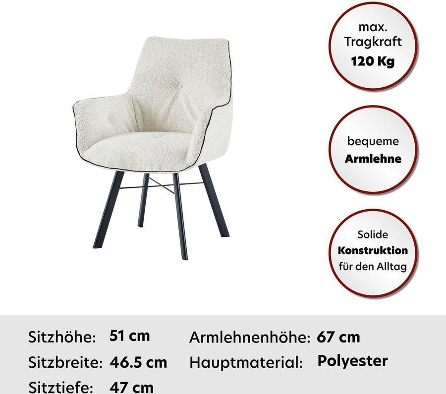 Kayoom Stoel met armleuningen Stoel Allie 125 met armleuning 180° draaibaar met terughaalfunctie 180° draaibaar met automatische terugrolfunctie eenvoudig opstaan met armleuning (1 stuk) - Foto 7