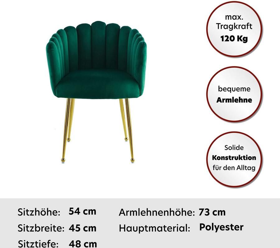 Kayoom Stoel Muna 125 BESTSELLER! opvallende rug- armleuning in schelpvorm opvallende gevlochten rugleuning fluwelen bekleding goudkleurige poten (1 stuk) - Foto 7