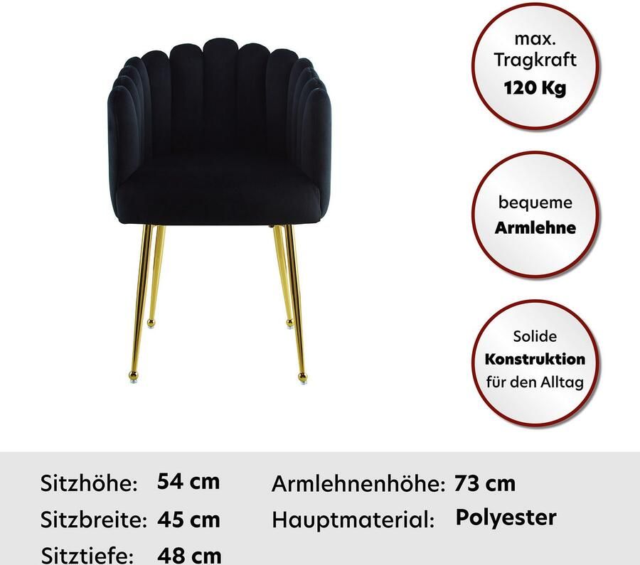 Kayoom Stoel Muna 125 BESTSELLER! opvallende rug- armleuning in schelpvorm opvallende gevlochten rugleuning fluwelen bekleding goudkleurige poten (1 stuk) - Foto 8