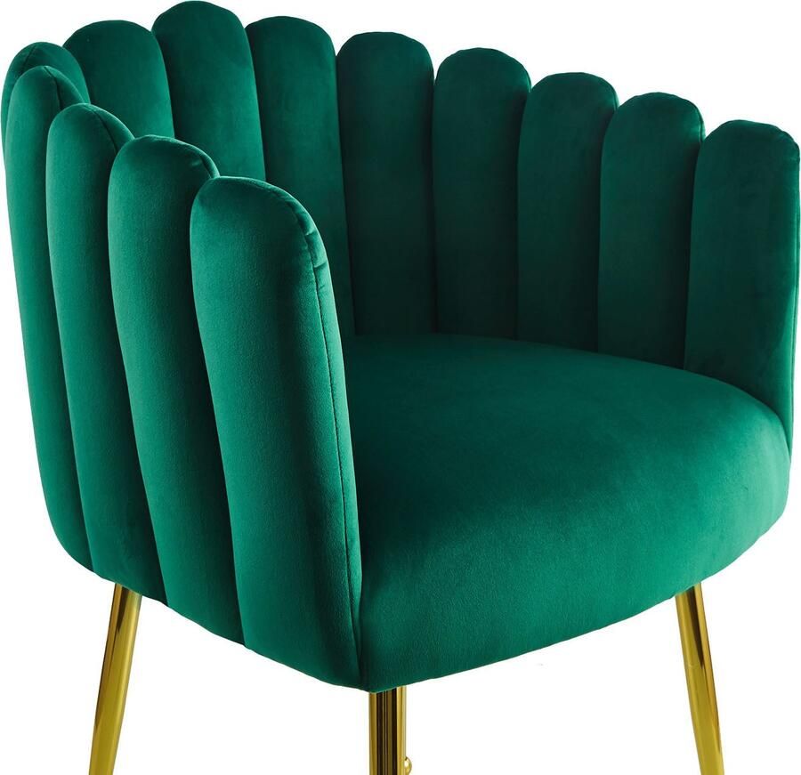 Kayoom Stoel Muna 125 BESTSELLER! opvallende rug- armleuning in schelpvorm opvallende gevlochten rugleuning fluwelen bekleding goudkleurige poten (1 stuk)